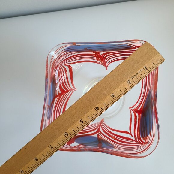 Artisan Hand-Blown Pulled Feather Red Blue Bud Vase Cotemporary Modern Signed - Picture 6 of 8